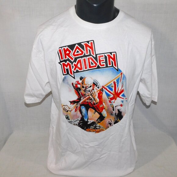 Iron Maiden The Trooper Logo Mens XL White Graphic T Shirt MADNESS Thailand - Picture 1 of 6